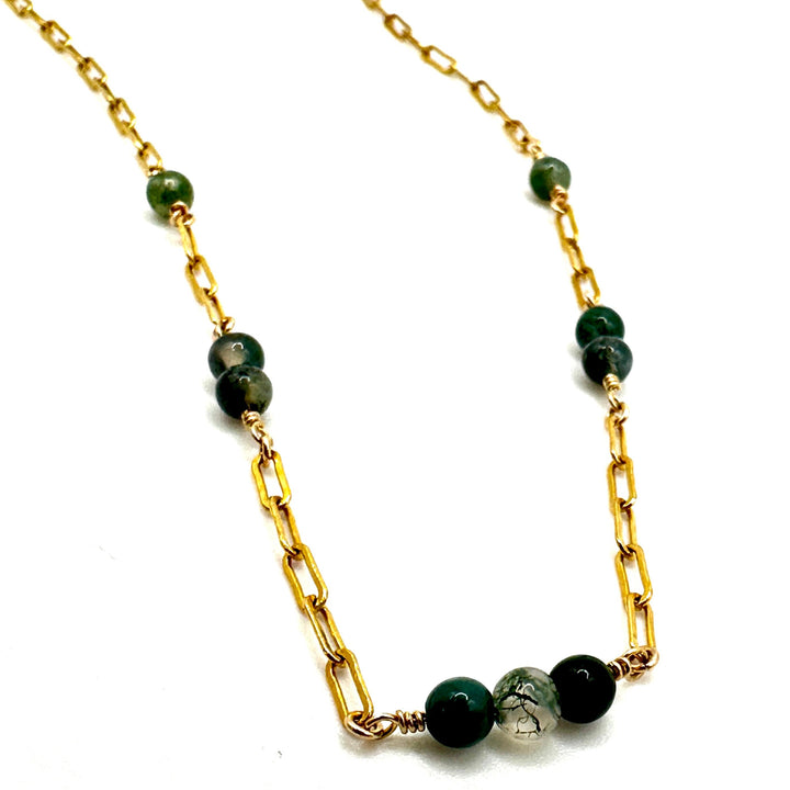 Necklace Moss Agate & Gold Paperclip Necklace The forEVER Jewelry